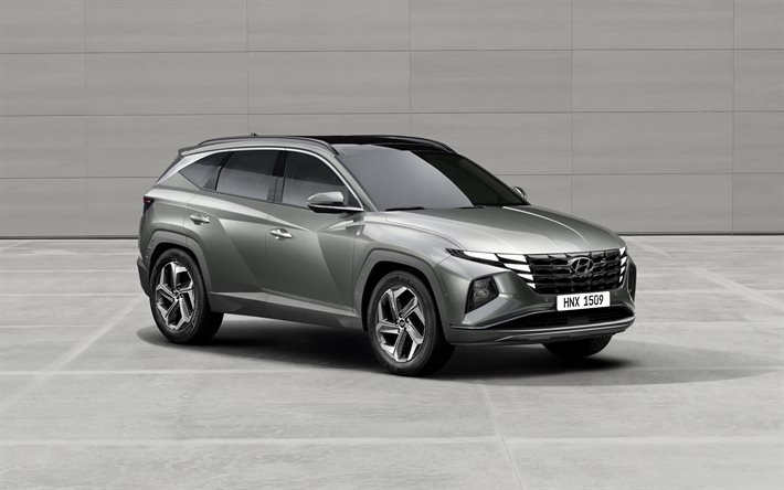 2021, Hyundai Tucson, 4k, vista frontal, exterior, novo Tucson prata, crossover, carros coreanos, Hyundai