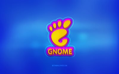 GNOME 3d logosu, mavi arka plan, GNOME, &#231;ok renkli logo, GNOME logosu, 3d amblem, GNU Ağ Nesne Modeli Ortamı