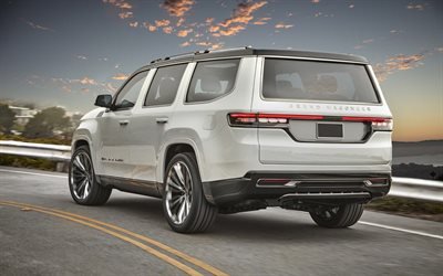 Jeep Grand Wagoneer, 2020, 4k, vue arri&#232;re, ext&#233;rieur, SUV blanc, nouveau Grand Wagoneer blanc, voitures am&#233;ricaines, Jeep