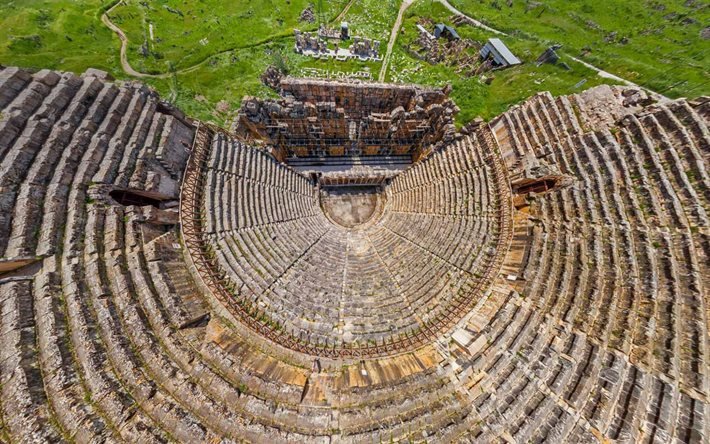 Hierapolis, Holy City, Amphitheater, ancient city, ancient amphitheater, Hierapolis-Pamukkale, Pamukkale, Denizli Province, Turkey