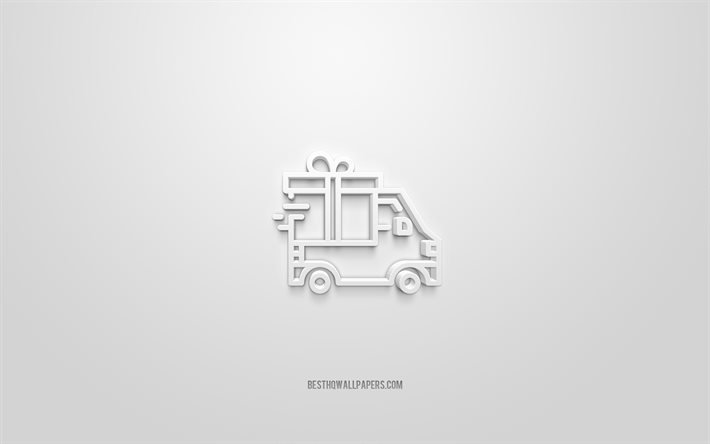 Leverans 3d-ikon, vit bakgrund, 3d-symboler, Leverans, kreativ 3d-konst, 3d-ikoner, Leveransskylt, Business 3d-ikoner