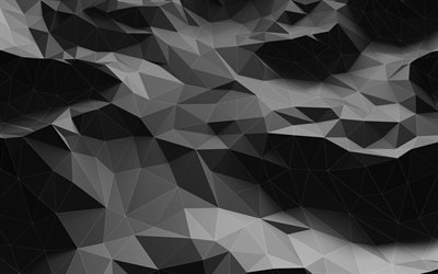 mustat geometriset muodot, 4k, geometriset kuviot, aaltoilevat taustat, 3D-hahmot, musta 3D-tausta, 3D-geometriset tekstuurit, aaltojen tausta, aaltokuviot