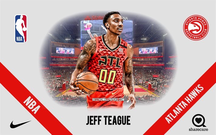 Jeff Teague, Atlanta Hawks, Amerikan Basketbol Oyuncusu, NBA, portre, ABD, basketbol, State Farm Arena, Atlanta Hawks logosu
