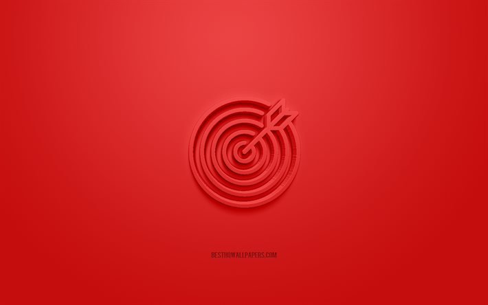 Goal 3d icon, red background, 3d symbols, Goal, creative 3d art, target with arrow, 3d icons, Goal sign, Business 3d icons, target 3d icon