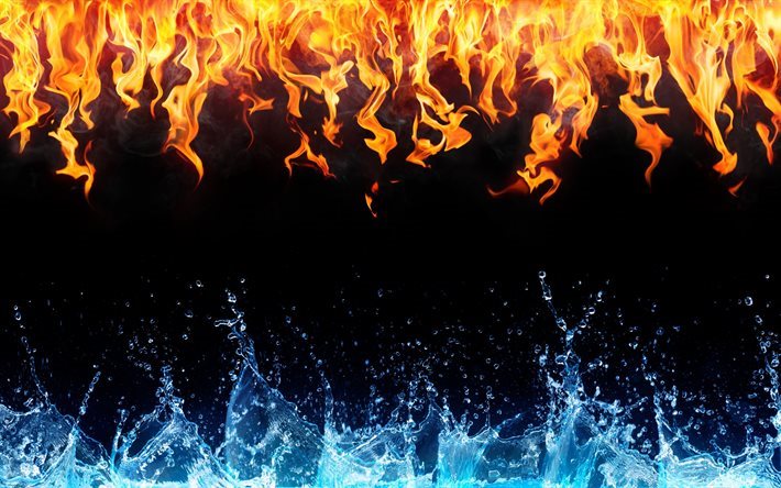l&#39;eau et le feu, la flamme, de l&#39;eau pulv&#233;ris&#233;e