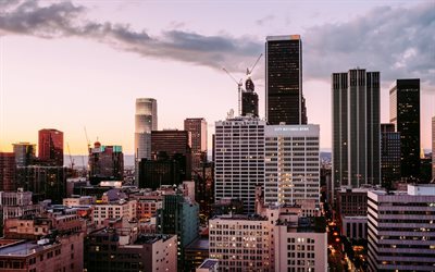 Los Angeles, buildings, America, skyscrapers, sunset, USA