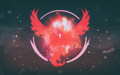 Pokemon Andare, 4k, uccello rosso, emblema, logo