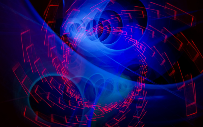 luz de n&#233;on, Abstrato Azul Redemoinho, fundo escuro, Vortex