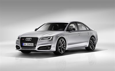 Audi S8 plus, 2018, berline de luxe, de la classe affaires, argent S8, de nouvelles voitures