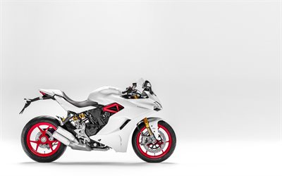 Ducati SuperSport S, 2017, sport, moto, bianco, bici, ruote rosse, Ducati