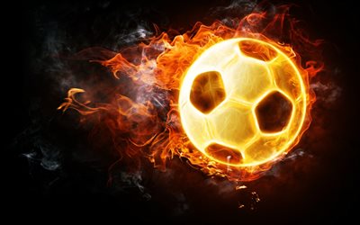 burning soccer ball, flame, fire, football concepts, black background, football