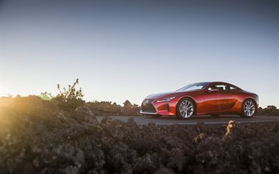 LC500 Lexus, 2018, 4k, kırmızı spor coupe, Japon l&#252;ks otomobil, Lexus