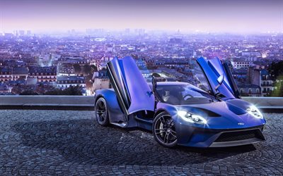 Ford GT, 4k, supercars, 2018 cars, headlights, hypercars, Ford