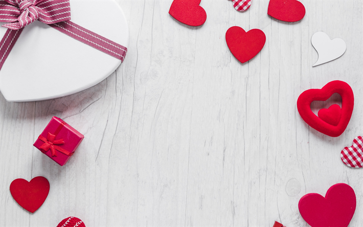 il giorno di san valentino, cuore bianco, regalo, romanticismo, rosso, cuori, febbraio 14