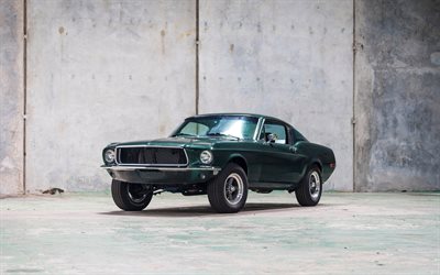 ford mustang, 4k, 1968-autos, muscle-cars, retro cars, mustang, ford