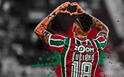 Luciano Neves, 4k, Brazilian football player, Fluminense, striker, maroon paint splashes, creative art, Serie A, Brazil, football, grunge