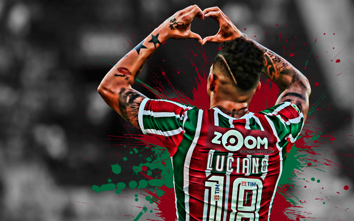 Luciano Neves, 4k, futbolista Brasile&#241;o, Fluminense, el delantero, granate gotas de pintura, arte creativo, de la Serie a, el Brasil, el f&#250;tbol, el grunge