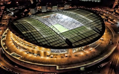 Estadio do Dragao, la nuit, Porto stade, vue a&#233;rienne, de soccer, de Dragau stade, stade de football, le Porto, le Portugal, le FC Porto, le portugais stades