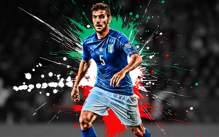 Lorenzo Pellegrini, Italian jalkapallomaajoukkue, Italian jalkapalloilija, keskikentt&#228;pelaaja, luova Italian lippu, art, jalkapallo