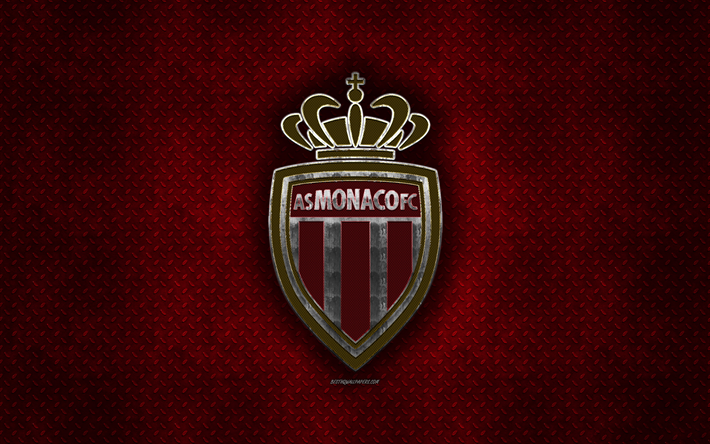 Monaco, Fransız Futbol Kul&#252;b&#252;, kırmızı metal doku, metal logo, amblem 1, Monako, Fransa, İzle, yaratıcı sanat, futbol
