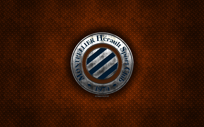 HSC Montpellier, club fran&#231;ais de football, orange metal texture, en m&#233;tal, logo, embl&#232;me, Montpellier, France, Ligue 1, art cr&#233;atif, football, FC Montpellier