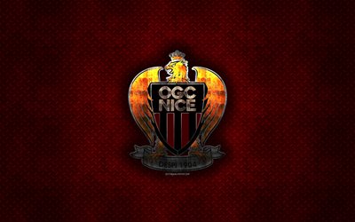 O OGC Nice, Clube de futebol franc&#234;s, vermelho textura do metal, logotipo do metal, emblema, Bom, Fran&#231;a, Liga 1, arte criativa, futebol