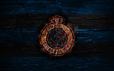 Bruges FC, le feu logo, Jupiler pro League, le bleu et le noir lignes, Belgique, club de football, le grunge, le Club Brugge KV, de football, de soccer, de Bruges logo, texture de bois