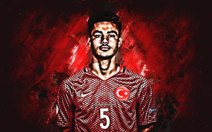 Ozan Kabak, Turquia equipa nacional de futebol, defensor, pedra vermelha, retrato, famosos jogadores de futebol, futebol, Turco jogadores de futebol, grunge, A turquia