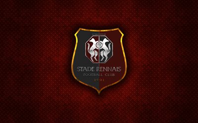 Stade Rennais FC, French football club, red metal texture, metal logo, emblem, Rennes, France, Ligue 1, creative art, football
