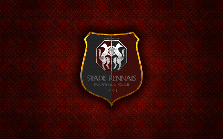 Stade Rennes FC, Ranskan football club, punainen metalli tekstuuri, metalli-logo, tunnus, Poro, Ranska, League 1, creative art, jalkapallo