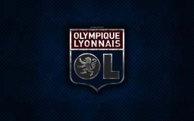 L&#39;Olympique Lyonnais, club fran&#231;ais de football, bleu m&#233;tal, texture, en m&#233;tal, logo, embl&#232;me, Lyon, France, Ligue 1, art cr&#233;atif, le football, le FC Lyon