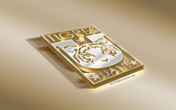 Tigres UANL, Meksikon football club, golden hopea logo, Monterrey, Meksiko, Liga MX, 3d kultainen tunnus, luova 3d art, jalkapallo