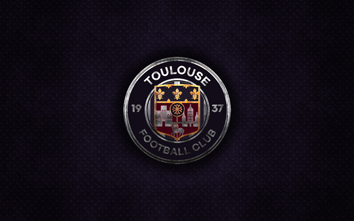 O Toulouse FC, Clube de futebol franc&#234;s, roxo textura do metal, logotipo do metal, emblema, novo logotipo, Toulouse, Fran&#231;a, Liga 1, arte criativa, futebol