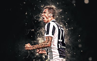 Mario Mandzukic, obiettivo, Juventus FC, calcio, close-up, Serie A, calciatori croati, Mandzukic, luci al neon, Juve