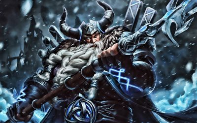 Odin, warrior with spear, Smite characters, artwork, manga, MOBA, Smite