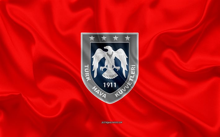 Selo da For&#231;a A&#233;rea Turca, 4k, textura de seda vermelha, emblema da For&#231;a A&#233;rea Turca, Turquia, logotipo da For&#231;a A&#233;rea Turca, For&#231;as Armadas Turcas