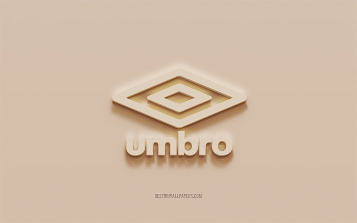 Umbro logo, brown plaster background, Umbro 3d logo, brands, Umbro emblem, 3d art, Umbro