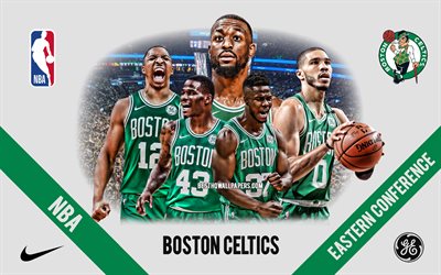 Boston Celtics, NBA, American Basketball Club, Green Stone Background, Basketball, USA, Boston Celtics Logo, Kemba Walker, Jayson Tatum, Semi Ojeleye, Javonte Green, Grant Williams