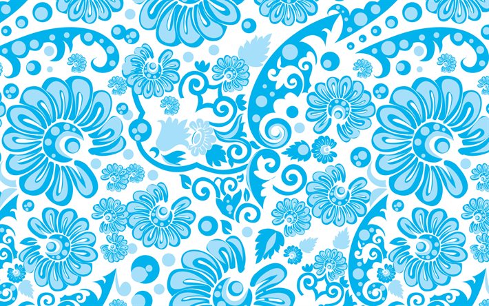 fond vintage bleu, motif floral vintage, fleurs bleues, ornements floraux, fond avec ornements, motifs floraux, arri&#232;re-plans bleus