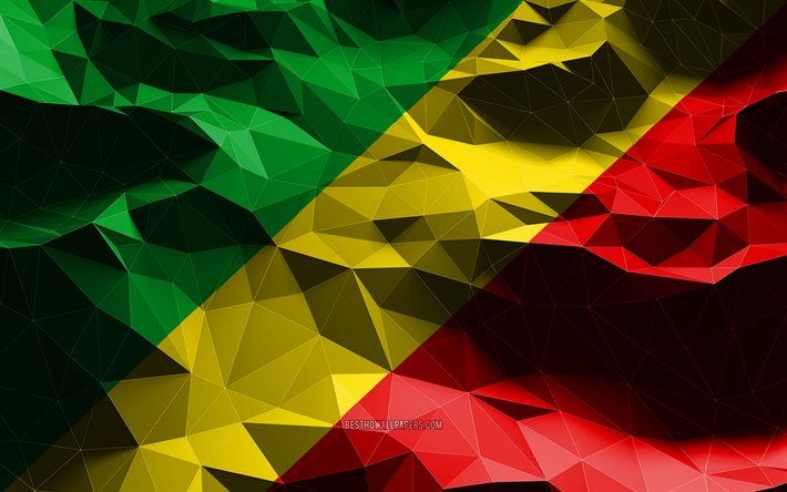 4k, Republic of the Congo flag, low poly art, African countries, national symbols, Flag of Republic of the Congo, 3D flags, Congo Republic, Africa, Congo Republic 3D flag, Congo Republic flag