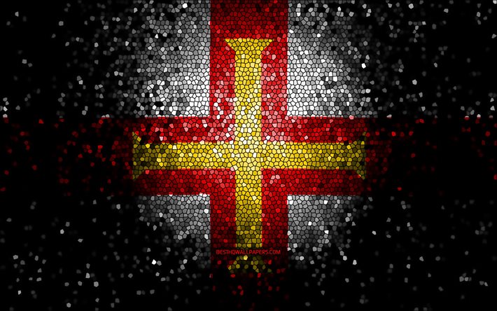 Guernsey flagga, mosaik konst, Europeiska l&#228;nder, Kanal&#246;arna, nationella symboler, konstverk, Europa, Guernsey