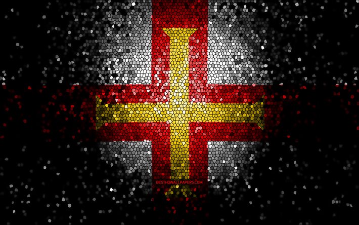 Guernsey flag, mosaic art, European countries, Channel Islands, Flag of Guernsey, national symbols, artwork, Europe, Guernsey