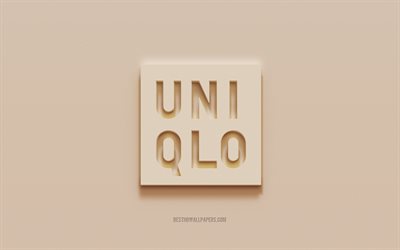 Uniqlo logosu, kahverengi sıva arka plan, Uniqlo 3d logosu, markalar, Uniqlo amblemi, 3d sanat, Uniqlo