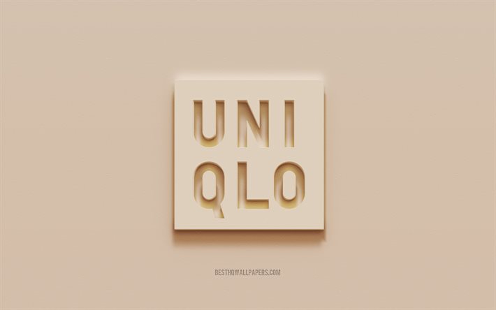 Logo Uniqlo, fond de pl&#226;tre marron, logo 3d Uniqlo, marques, embl&#232;me Uniqlo, art 3d, Uniqlo