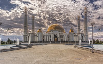 Gypjak Mosque, Turkmenbasy Ruhy Mosque, Gypjak, evening, sunset, landmark, Ashgabat, Turkmenistan, Islam
