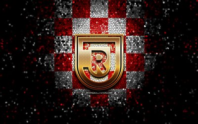 Jahn Regensburg FC, glitter logo, Bundesliga 2, red white checkered background, soccer, german football club, Jahn Regensburg logo, mosaic art, football, SSV Jahn Regensburg
