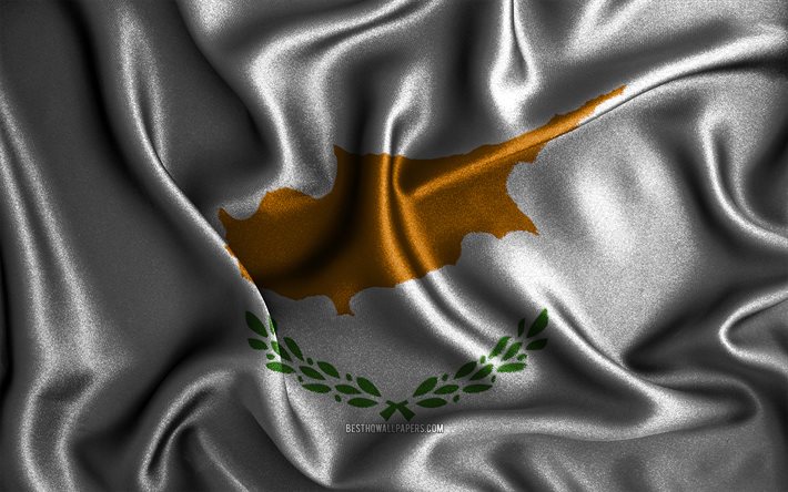 Cypriot flag, 4k, silk wavy flags, European countries, national symbols, Flag of Cyprus, fabric flags, Cyprus flag, 3D art, Cyprus, Europe, Cyprus 3D flag