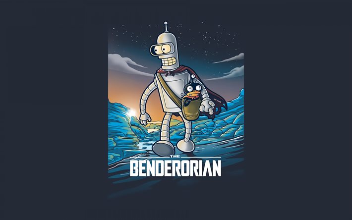 Los personajes de Benderorian, Futurama, Benderorian, fondo azul
