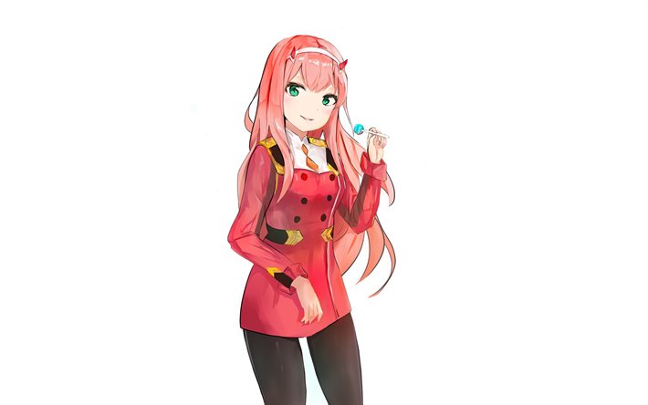 Zero Two, fond blanc, Darling In The Franxx, personnages d’anime, zero two character, manga japonais
