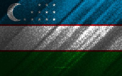 Flag of Uzbekistan, multicolored abstraction, Uzbekistan mosaic flag, Uzbekistan, mosaic art, Uzbekistan flag